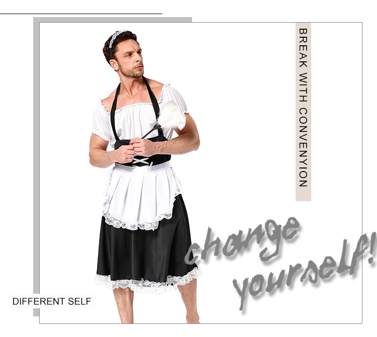 French Maid Costume for Men Sling Sexy Male Uniform Role Play Costume